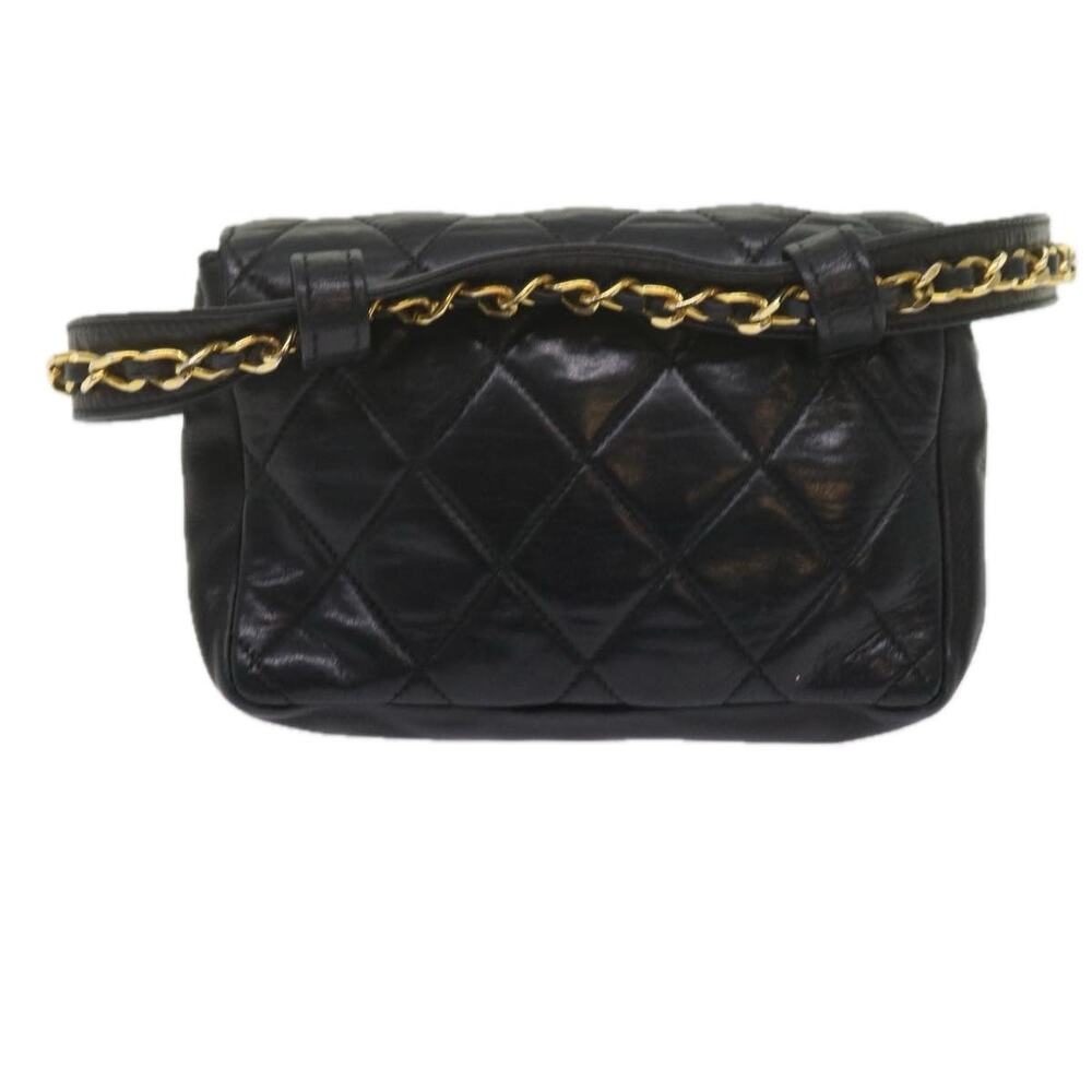 Chanel Matelasse Turn Lock Chain Waist Bag Lamb Skin Black CC - Picture 2 of 7
